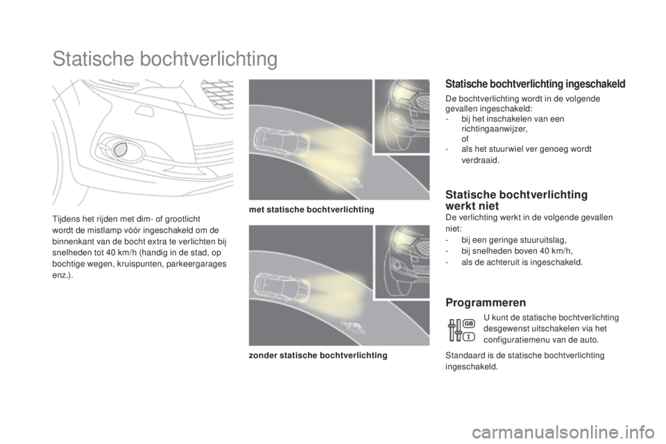 CITROEN DS4 2016 Instructieboekjes (in Dutch) DS4_nl_Chap05_visibilite_ed03-2015
Statische bochtverlichting
Tijdens het rijden met dim- of grootlicht
wordt de mistlamp vóór ingeschakeld om de
binnenkant van de bocht extra te verlichten bij
s CITROEN DS4 2016 Instructieboekjes (in Dutch) DS4_nl_Chap05_visibilite_ed03-2015
Statische bochtverlichting
Tijdens het rijden met dim- of grootlicht
wordt de mistlamp vóór ingeschakeld om de
binnenkant van de bocht extra te verlichten bij
s