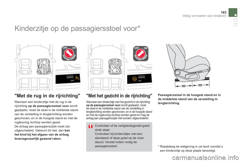 CITROEN DS4 2014  Instructieboekjes (in Dutch) 163Veilig vervoeren van kinderen
   
 
 
 
 
 
 
 
Kinderzitje op de passagiersstoel voor *  
 
 
"Met de rug in de rijrichting"  
 
"Met het gezicht in de rijrichting"  
 
 
 
 
 
 
 
 
 
 
 
 
 
 
P