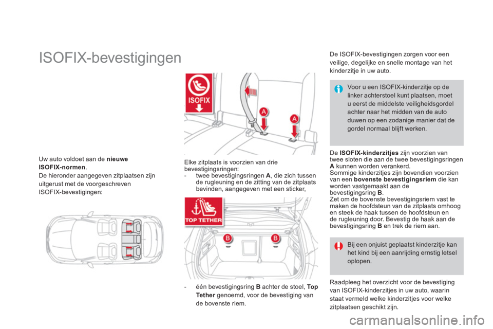 CITROEN DS4 2011 Instructieboekjes (in Dutch) Uw auto voldoet aan de nieuwe ISOFIX-normen.De hieronder aangegeven zitplaatsen zijn
uitgerust met de voorgeschreven
ISOFIX-bevestigingen:
ISOFIX-bevestigingen
Elke zitp CITROEN DS4 2011 Instructieboekjes (in Dutch) Uw auto voldoet aan de nieuwe ISOFIX-normen.De hieronder aangegeven zitplaatsen zijn
uitgerust met de voorgeschreven
ISOFIX-bevestigingen:
ISOFIX-bevestigingen
Elke zitp