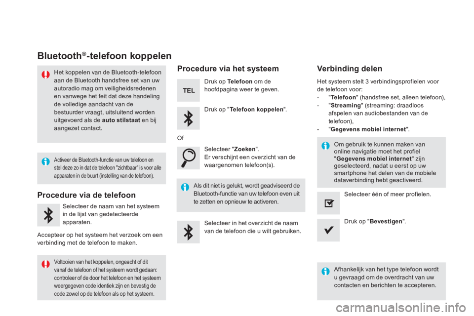 CITROEN DS5 2016  Instructieboekjes (in Dutch)               Bluetooth ®              Bluetooth ®              Bluetooth  -telefoon  koppelen 
  Het koppelen van de Bluetooth-telefoon aan de Bluetooth handsfree set van uw autoradio mag om veilig
