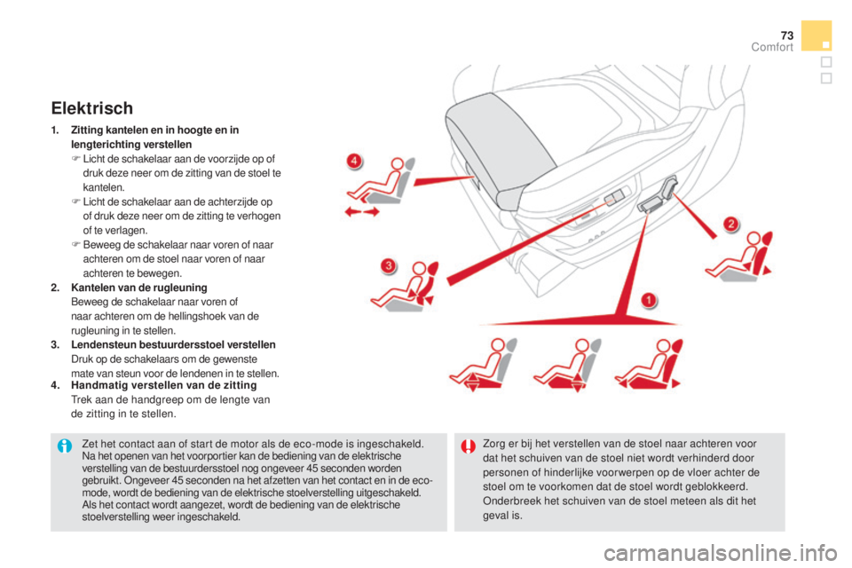 CITROEN DS5 2016 Instructieboekjes (in Dutch) 73
DS5_nl_Chap03_confort_ed02-2015
Zet het contact aan of start de motor als de eco-mode is ingeschakeld.Na het openen van het voorportier kan de bediening van de elektrische
verstelling van de bestu CITROEN DS5 2016 Instructieboekjes (in Dutch) 73
DS5_nl_Chap03_confort_ed02-2015
Zet het contact aan of start de motor als de eco-mode is ingeschakeld.Na het openen van het voorportier kan de bediening van de elektrische
verstelling van de bestu