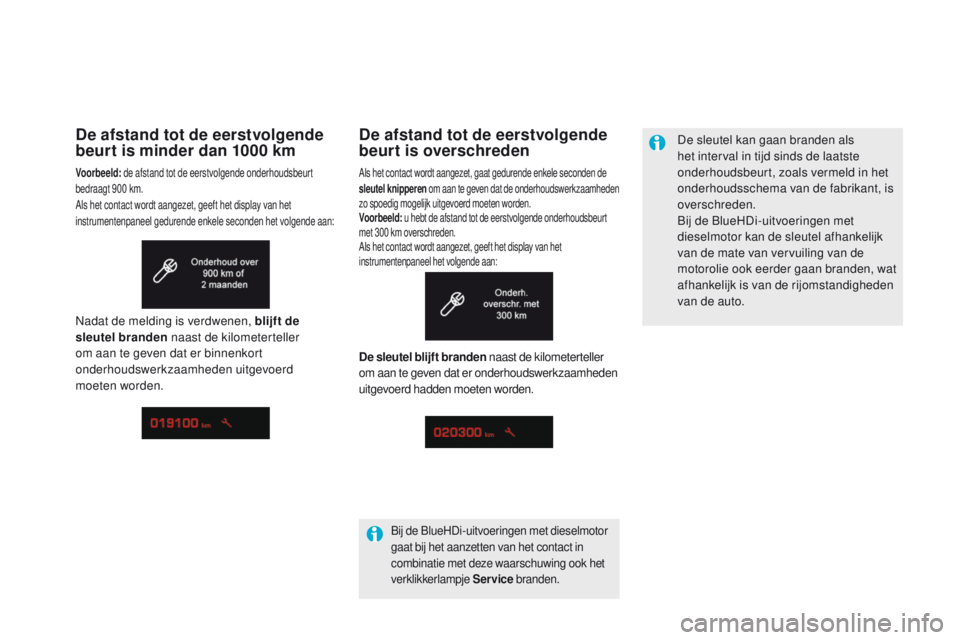 CITROEN DS5 2015  Instructieboekjes (in Dutch) DS5_nl_Chap01_controle-de-marche_ed01-2015
De afstand tot de eerstvolgende 
beurt is overschreden
Als het contact wordt aangezet, gaat gedurende enkele seconden de 
sleutel knipperen om aan te geven d