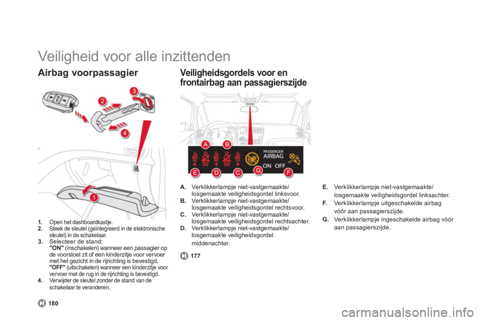 CITROEN DS5 2013 Instructieboekjes (in Dutch) Veiligheid voor alle inzittenden
1.
Open het dashboardkastje. 2.Steek de sleutel (geïntegreerd in de elektronischesleutel) in de schakelaar.3.Selecteer de stand: "ON"(inschakelen) wanneer een CITROEN DS5 2013 Instructieboekjes (in Dutch) Veiligheid voor alle inzittenden
1.
Open het dashboardkastje. 2.Steek de sleutel (geïntegreerd in de elektronischesleutel) in de schakelaar.3.Selecteer de stand: "ON"(inschakelen) wanneer een
