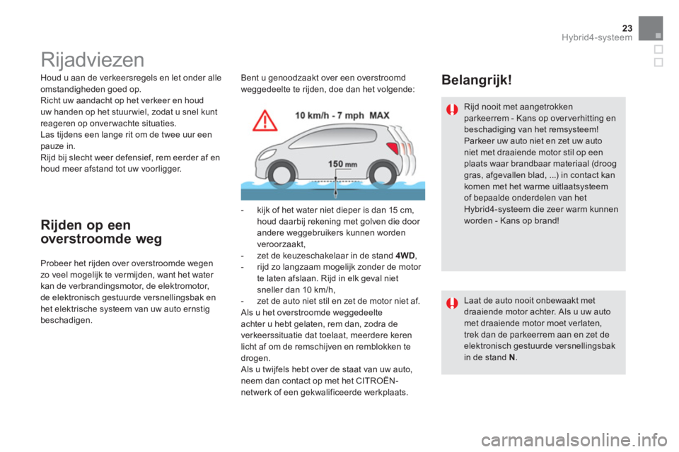 CITROEN DS5 HYBRID 2016  Instructieboekjes (in Dutch) 23Hybrid4-systeem
   
 
 
 
 
 
 
 
 
 
 
 
 
 
Rijadviezen  
 
 
Houd u aan de verkeersregels en let onder alle 
omstandigheden goed op. 
  Richt uw aandacht op het verkeer en houd 
uw handen op het 