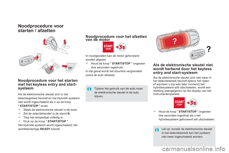CITROEN DS5 HYBRID 2015 Instructieboekjes (in Dutch)
Noodprocedure voor
starten / afzetten
Noodprocedure voor het starten
met het keyless entry and start-
systeem
Als de elektronische sleutel zich in het
CITROEN DS5 HYBRID 2015 Instructieboekjes (in Dutch)
Noodprocedure voor
starten / afzetten
Noodprocedure voor het starten
met het keyless entry and start-
systeem
Als de elektronische sleutel zich in het