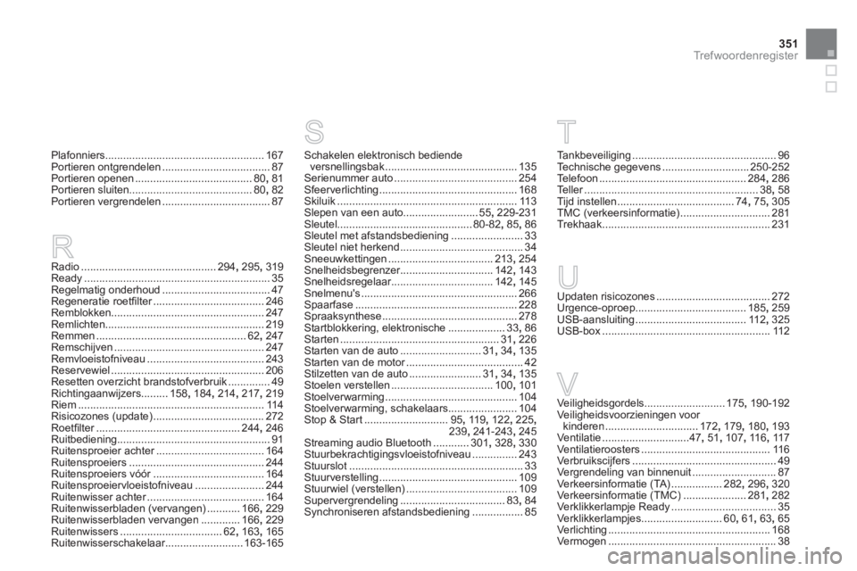 CITROEN DS5 HYBRID 2013  Instructieboekjes (in Dutch) 351Tr e f w o o r d e n r e g i s t e r
Plafonniers.....................................................167Portieren ontgrendelen....................................87Portieren openen.................