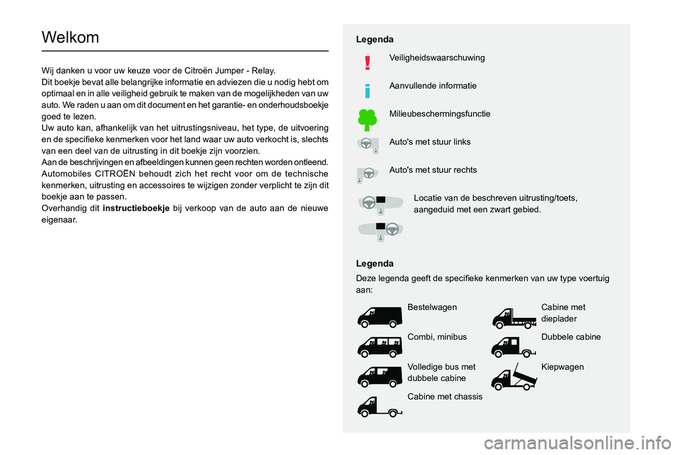 CITROEN JUMPER 2020  Instructieboekjes (in Dutch)   
 
 
 
 
 
    
 
    
 
    
 
  
   
   
 
  
Welkom
Wij danken u voor uw keuze voor de Citroën Jumper - Relay.
Dit boekje bevat alle belangrijke informatie en adviezen die u nodig hebt om 
optim