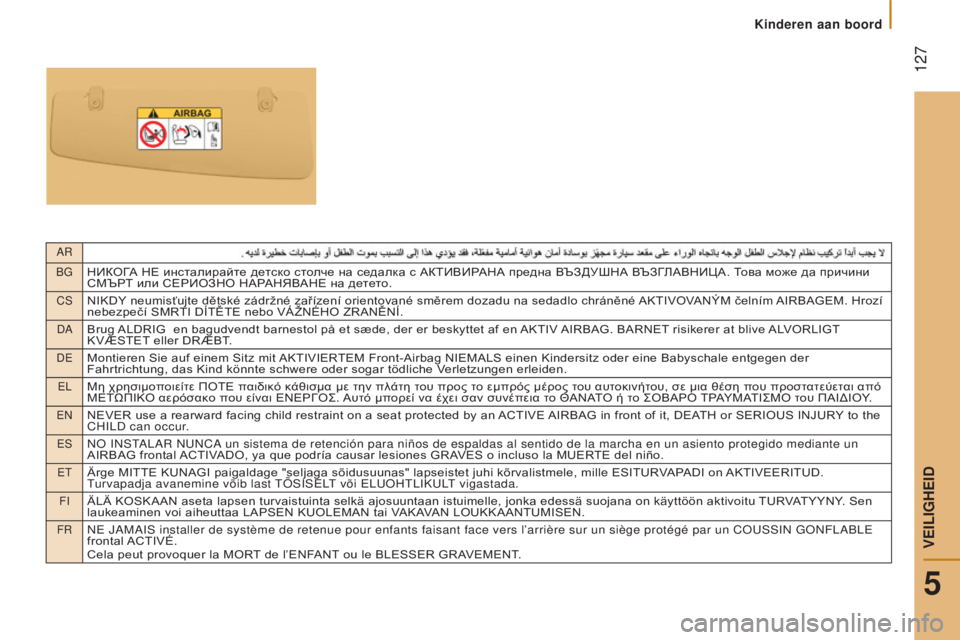 CITROEN JUMPER 2017  Instructieboekjes (in Dutch) AR
BG
НИКОГА НЕ инсталирайте детско столче на седалка с АКТИВИРАНА предна ВЪЗДУШНА ВЪЗГЛАВНИЦА. Това може да пр