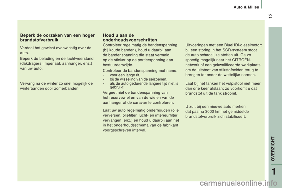 CITROEN JUMPER 2017 Instructieboekjes (in Dutch) 13
Auto & Milieu
Jumper_nl_Chap01_vue-ensemble_ed01-2016
Beperk de oorzaken van een hoger
brandstofverbruik
Verdeel het gewicht evenwichtig over de
auto.
Beperk de belading en de luchtweerstand
(d CITROEN JUMPER 2017 Instructieboekjes (in Dutch) 13
Auto & Milieu
Jumper_nl_Chap01_vue-ensemble_ed01-2016
Beperk de oorzaken van een hoger
brandstofverbruik
Verdeel het gewicht evenwichtig over de
auto.
Beperk de belading en de luchtweerstand
(d