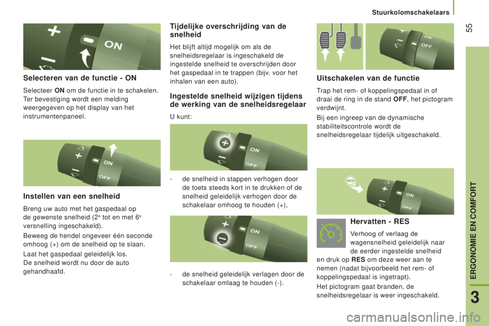 CITROEN JUMPER 2017 Instructieboekjes (in Dutch) 55
Stuurkolomschakelaars
Jumper_nl_Chap03_Ergo-et-confort_ed01-2016
Selecteren van de functie - ON
Selecteer ON om de functie in te schakelen.
Ter bevestiging wordt een melding
weergegeven op het d CITROEN JUMPER 2017 Instructieboekjes (in Dutch) 55
Stuurkolomschakelaars
Jumper_nl_Chap03_Ergo-et-confort_ed01-2016
Selecteren van de functie - ON
Selecteer ON om de functie in te schakelen.
Ter bevestiging wordt een melding
weergegeven op het d