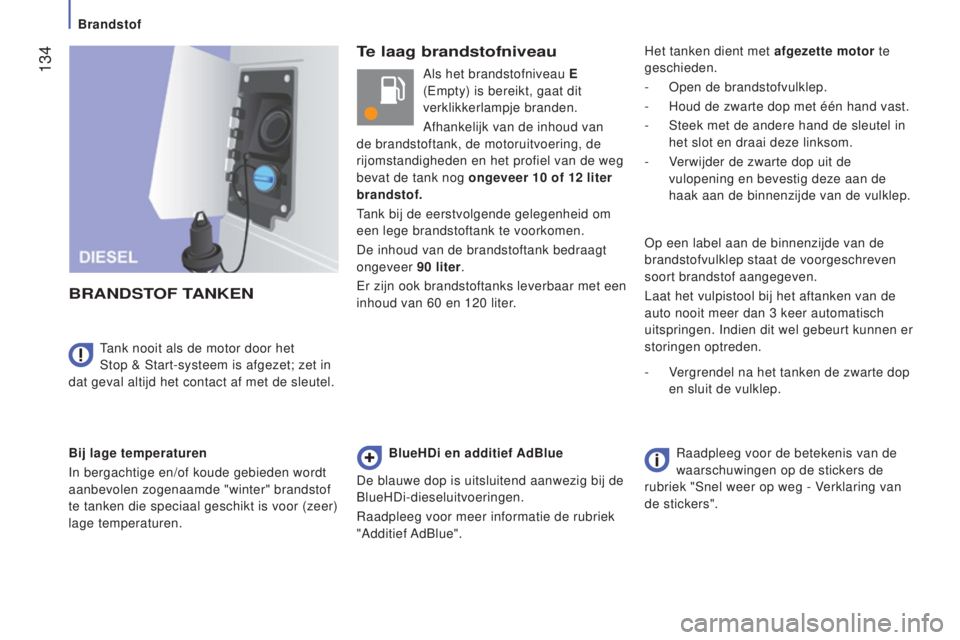 CITROEN JUMPER 2016  Instructieboekjes (in Dutch)  134
jumper_nl_Chap07_Verifications_ed01-2015
Te laag brandstofniveau
B
RA
nd
STOF
 
TA
nken
Bij lage temperaturen
In bergachtige en/of koude gebieden wordt 
aanbevolen zogenaamde "winter" bra
