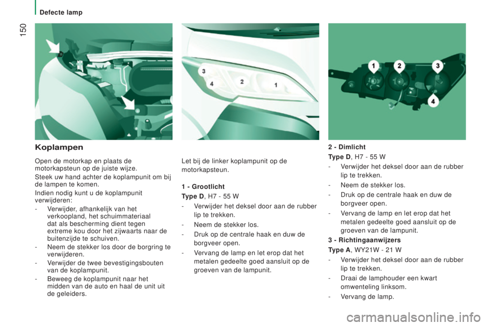 CITROEN JUMPER 2016 Instructieboekjes (in Dutch) 150
jumper_nl_Chap08_Aide-Rapide_ed01-2015
1 - grootlicht
T ype d , H7 - 55 W
-
V
erwijder het deksel door aan de rubber
lip te trekken.
-
Neem de stekker los.
-
Druk op de centrale haa CITROEN JUMPER 2016 Instructieboekjes (in Dutch) 150
jumper_nl_Chap08_Aide-Rapide_ed01-2015
1 - grootlicht
T ype d , H7 - 55 W
-
V
erwijder het deksel door aan de rubber
lip te trekken.
-
Neem de stekker los.
-
Druk op de centrale haa