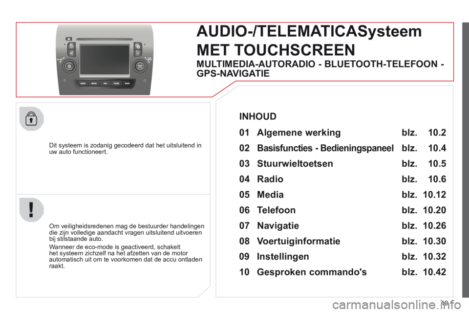 CITROEN JUMPER 2015  Instructieboekjes (in Dutch) 10.1
JUMPER-PAPIER_NL_CHAP10A_AUTORADIO_FIAT-TACTILE-1_ED01-2014
  Dit systeem is zodanig gecodeerd dat het uitsluitend in uw auto functioneert.  
     AUDIO-/TELEMATICASysteem
MET TOUCHSCREEN 
  Om v