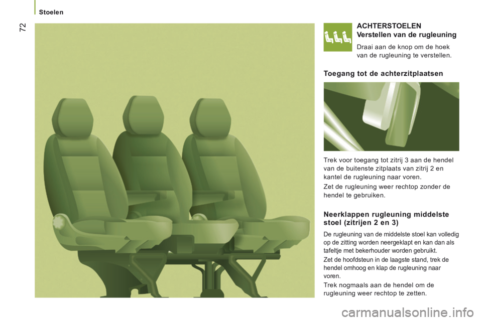 CITROEN JUMPER 2015 Instructieboekjes (in Dutch) Stoelen
72
JUMPER-PAPIER_NL_CHAP03_ERGO ET CONFORT_ED01-2014
ACHTERSTOELEN
Verstellen van de rugleuning
Draai aan de knop om de hoek
van de rugleuning te verstellen.
Toegang tot de ac CITROEN JUMPER 2015 Instructieboekjes (in Dutch) Stoelen
72
JUMPER-PAPIER_NL_CHAP03_ERGO ET CONFORT_ED01-2014
ACHTERSTOELEN
Verstellen van de rugleuning
Draai aan de knop om de hoek
van de rugleuning te verstellen.
Toegang tot de ac