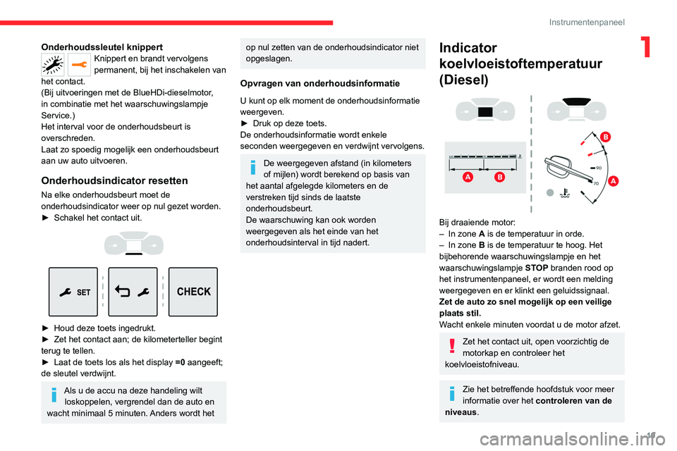 CITROEN JUMPER SPACETOURER 2021  Instructieboekjes (in Dutch) 19
Instrumentenpaneel
1Onderhoudssleutel knippertKnippert en brandt vervolgens 
permanent, bij het inschakelen van 
het contact.
(Bij uitvoeringen met de BlueHDi-dieselmotor, 
in combinatie met het wa