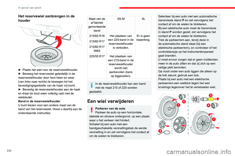 CITROEN JUMPER SPACETOURER 2021  Instructieboekjes (in Dutch) 226
In geval van pech
Het reservewiel aanbrengen in de 
houder
 
 
► Plaats het wiel voor de reservewielhouder.
►  Beweeg het reservewiel geleidelijk in de 
reservewielhouder door hem heen en weer