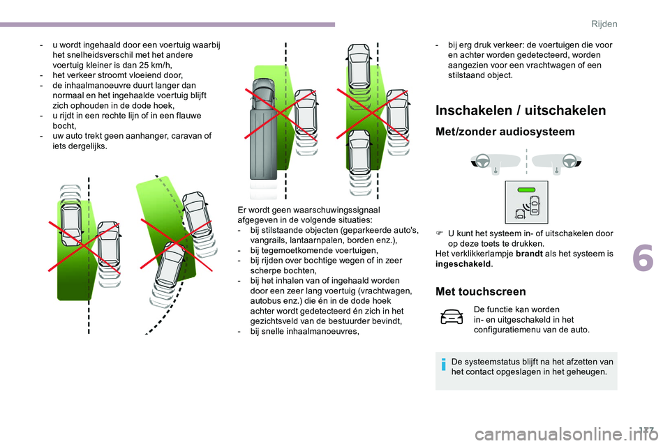 CITROEN JUMPER SPACETOURER 2020 Instructieboekjes (in Dutch) 177
- u wordt ingehaald door een voertuig waarbij het snelheidsverschil met het andere
voertuig kleiner is dan 25
km/h,
-
he
t verkeer stroomt vloeiend door,
-
d
e inhaalmanoeuvre duurt langer CITROEN JUMPER SPACETOURER 2020 Instructieboekjes (in Dutch) 177
- u wordt ingehaald door een voertuig waarbij het snelheidsverschil met het andere
voertuig kleiner is dan 25
km/h,
-
he
t verkeer stroomt vloeiend door,
-
d
e inhaalmanoeuvre duurt langer