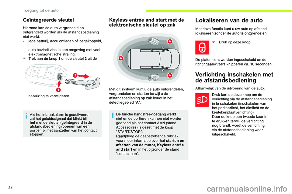 CITROEN JUMPER SPACETOURER 2020 Instructieboekjes (in Dutch) 32
Geïntegreerde sleutel
Hiermee kan de auto vergrendeld en
ontgrendeld worden als de afstandsbediening
niet werkt:
-
l
ege batterij, accu ontladen of losgekoppeld,
...
-
a
uto bevindt zich in CITROEN JUMPER SPACETOURER 2020 Instructieboekjes (in Dutch) 32
Geïntegreerde sleutel
Hiermee kan de auto vergrendeld en
ontgrendeld worden als de afstandsbediening
niet werkt:
-
l
ege batterij, accu ontladen of losgekoppeld,
...
-
a
uto bevindt zich in
