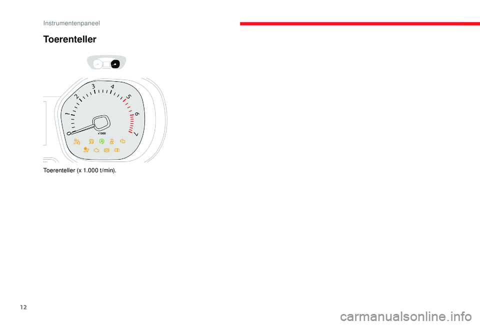 CITROEN JUMPER SPACETOURER 2018 Instructieboekjes (in Dutch) 12
Toerenteller
Toerenteller (x 1.000 t /min).
Instrumentenpaneel CITROEN JUMPER SPACETOURER 2018 Instructieboekjes (in Dutch) 12
Toerenteller
Toerenteller (x 1.000 t /min).
Instrumentenpaneel