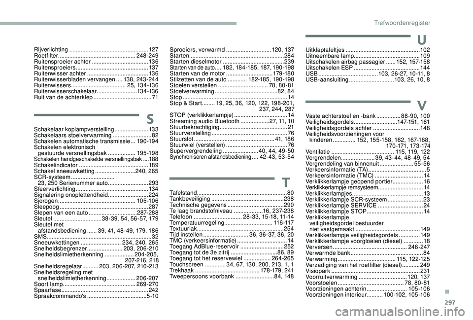 CITROEN JUMPER SPACETOURER 2018  Instructieboekjes (in Dutch) 297
SSchakelaar koplampverstelling .....................13 3
Schakelaars stoelverwarming  ........................82
Schakelen automatische transmissie
 ... 19

0 -19 4
Schakelen elektronisch  gestuur