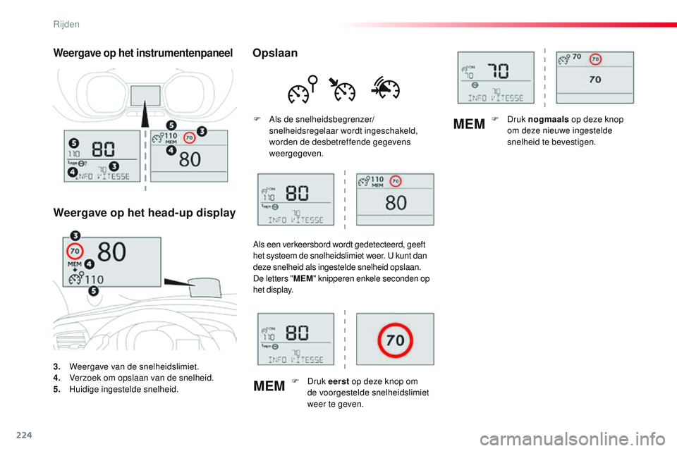 CITROEN JUMPER SPACETOURER 2017 Instructieboekjes (in Dutch) 224
MEMMEM
Spacetourer-VP_nl_Chap06_conduite_ed01-2016
3. Weergave van de snelheidslimiet.
4. V
erzoek om opslaan van de snelheid.
5.
H
uidige ingestelde snelheid.
Weergave op het instrumentenpaneel CITROEN JUMPER SPACETOURER 2017 Instructieboekjes (in Dutch) 224
MEMMEM
Spacetourer-VP_nl_Chap06_conduite_ed01-2016
3. Weergave van de snelheidslimiet.
4. V
erzoek om opslaan van de snelheid.
5.
H
uidige ingestelde snelheid.
Weergave op het instrumentenpaneel