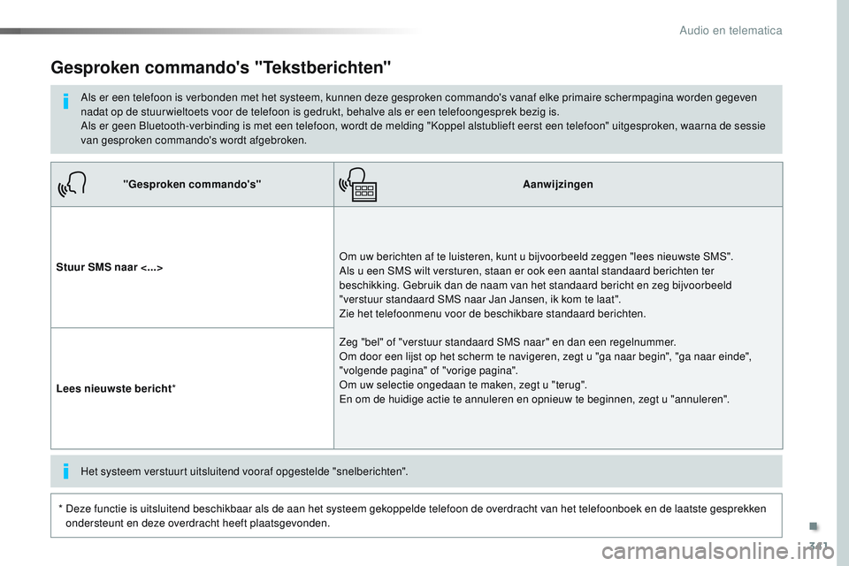 CITROEN JUMPER SPACETOURER 2017  Instructieboekjes (in Dutch) 341
Spacetourer-VP_nl_Chap10b_NAC-1_ed01-2016
"Gesproken commando's"Aanwijzingen
Stuur SMS naar <...> Om uw berichten af te luisteren, kunt u bijvoorbeeld zeggen "lees nieuwste SMS"