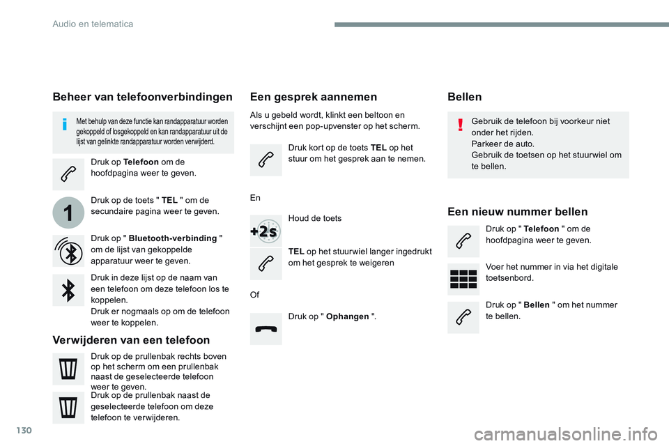 CITROEN JUMPER SPACETOURER 2017 Instructieboekjes (in Dutch) 130
1
Transversal-Citroen_nl_Chap02_RCC-2-2-0_ed01-2016
Een gesprek aannemen
Als u gebeld wordt, klinkt een beltoon en
verschijnt een pop-upvenster op het scherm.Druk kort op de toets TEL op het
st CITROEN JUMPER SPACETOURER 2017 Instructieboekjes (in Dutch) 130
1
Transversal-Citroen_nl_Chap02_RCC-2-2-0_ed01-2016
Een gesprek aannemen
Als u gebeld wordt, klinkt een beltoon en
verschijnt een pop-upvenster op het scherm.Druk kort op de toets TEL op het
st