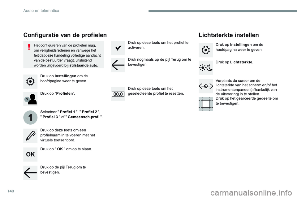 CITROEN JUMPER SPACETOURER 2017 Instructieboekjes (in Dutch) 140
1
Transversal-Citroen_nl_Chap02_RCC-2-2-0_ed01-2016
Druk op Instellingen om de
hoofdpagina weer te geven.
Configuratie van de profielen Lichtsterkte instellen
Druk op " OK " om op te slaa CITROEN JUMPER SPACETOURER 2017 Instructieboekjes (in Dutch) 140
1
Transversal-Citroen_nl_Chap02_RCC-2-2-0_ed01-2016
Druk op Instellingen om de
hoofdpagina weer te geven.
Configuratie van de profielen Lichtsterkte instellen
Druk op " OK " om op te slaa