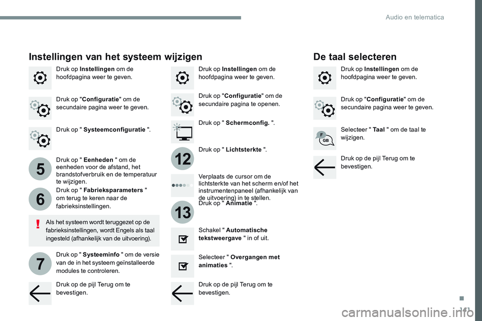 CITROEN JUMPER SPACETOURER 2017 Instructieboekjes (in Dutch) 141
5
6
7
12
13
Transversal-Citroen_nl_Chap02_RCC-2-2-0_ed01-2016
Druk op Instellingen om de
hoofdpagina weer te geven. Druk op Instellingen
om de
hoofdpagina weer te geven.
Druk op Instellingen
o CITROEN JUMPER SPACETOURER 2017 Instructieboekjes (in Dutch) 141
5
6
7
12
13
Transversal-Citroen_nl_Chap02_RCC-2-2-0_ed01-2016
Druk op Instellingen om de
hoofdpagina weer te geven. Druk op Instellingen
om de
hoofdpagina weer te geven.
Druk op Instellingen
o