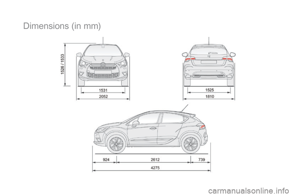Citroen DS4 2014 1.G Owners Manual Dimensions (in mm) Citroen DS4 2014 1.G Owners Manual Dimensions (in mm)