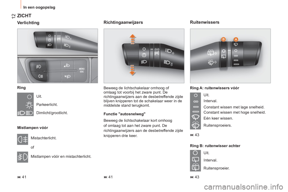CITROEN NEMO 2013  Instructieboekjes (in Dutch) 12
  In een oogopslag 
 
ZICHT 
 
 
Ring 
  Uit. 
  Parkeerlicht. 
  Dimlicht/grootlicht.  
   
Mistlampen vóór 
  Mistachterlicht. 
  of 
  Mistlampen vóór en mistachterlicht. 
   
 
  
 41  
 
