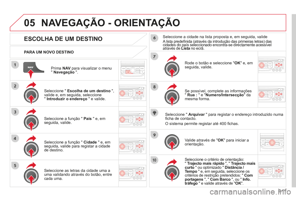CITROEN BERLINGO MULTISPACE 2014 Manual do condutor (in Portuguese) 9.11
05
Berlingo-2-VP-papier_pt_Chap09b_RT6-2-7_ed01-2014
Prima N AV para visualizar o menu " Navegação ".
PARA UM NOVO DESTINO
NAVEGAÇÃO - ORIENTAÇÃO
ESCOLHA DE U CITROEN BERLINGO MULTISPACE 2014 Manual do condutor (in Portuguese) 9.11
05
Berlingo-2-VP-papier_pt_Chap09b_RT6-2-7_ed01-2014
Prima N AV para visualizar o menu " Navegação ".
PARA UM NOVO DESTINO
NAVEGAÇÃO - ORIENTAÇÃO
ESCOLHA DE U