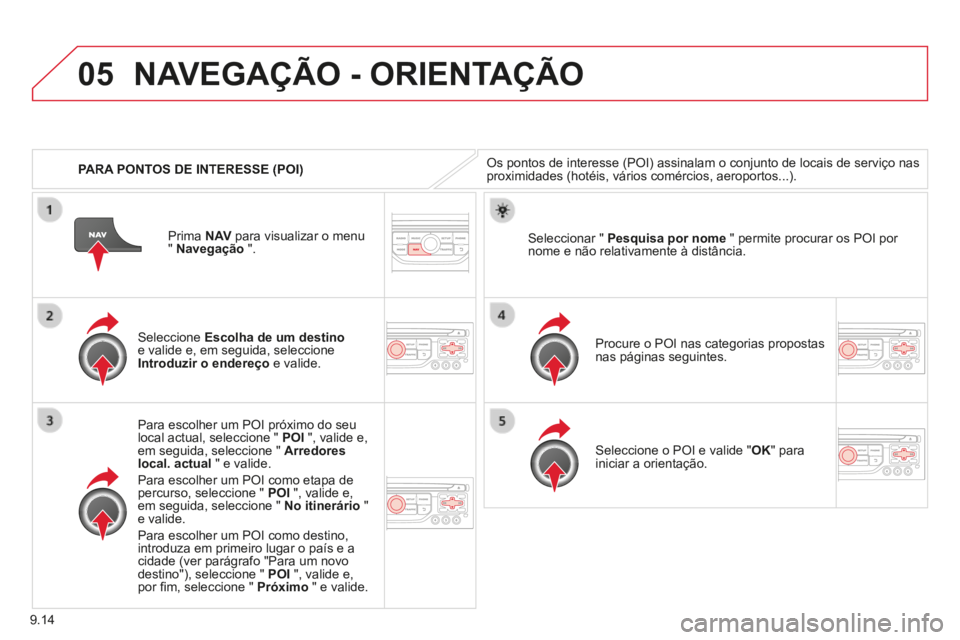 CITROEN BERLINGO MULTISPACE 2014 Manual do condutor (in Portuguese) 9.14
05
Berlingo-2-VP-papier_pt_Chap09b_RT6-2-7_ed01-2014
PARA PONTOS DE INTERESSE (POI)
NAVEGAÇÃO - ORIENTAÇÃO
Os pontos de interesse (POI) assinalam o conjunto de locais de serviço nas p CITROEN BERLINGO MULTISPACE 2014 Manual do condutor (in Portuguese) 9.14
05
Berlingo-2-VP-papier_pt_Chap09b_RT6-2-7_ed01-2014
PARA PONTOS DE INTERESSE (POI)
NAVEGAÇÃO - ORIENTAÇÃO
Os pontos de interesse (POI) assinalam o conjunto de locais de serviço nas p