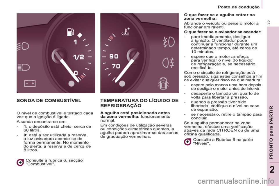CITROEN BERLINGO MULTISPACE 2014 Manual do condutor (in Portuguese) 2
Posto de condução
Berlingo-2-VP-papier_pt_Chap02_Pret-a-partir_ed01-2014
35
PRONTO para PARTIR
SONDA DE COMBUSTÍVEL TEMPERATURA DO LÍQUIDO DE
REFRIGERAÇÃO
A agulha está posicion CITROEN BERLINGO MULTISPACE 2014 Manual do condutor (in Portuguese) 2
Posto de condução
Berlingo-2-VP-papier_pt_Chap02_Pret-a-partir_ed01-2014
35
PRONTO para PARTIR
SONDA DE COMBUSTÍVEL TEMPERATURA DO LÍQUIDO DE
REFRIGERAÇÃO
A agulha está posicion