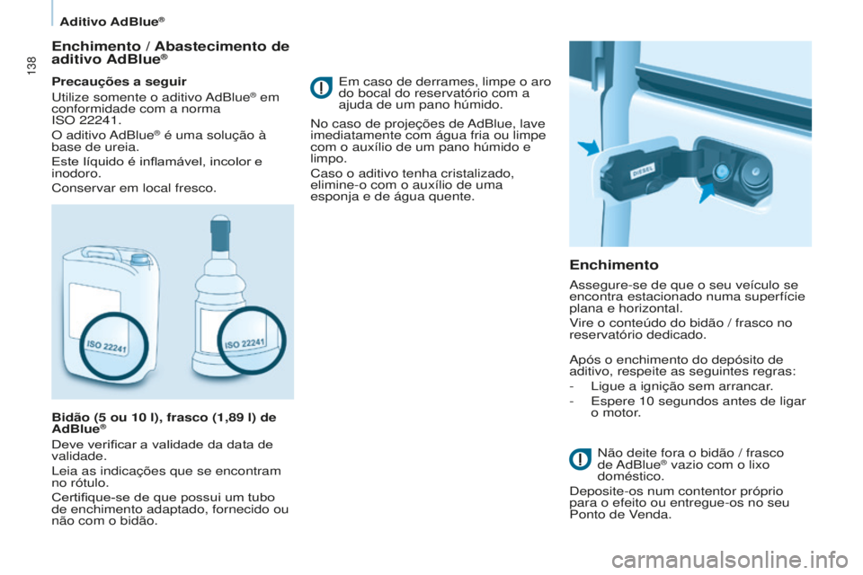 CITROEN BERLINGO ELECTRIC 2017 Manual do condutor (in Portuguese) 138
Berlingo-2-VU_pt_Chap07_Verification_ed01-2015Berlingo-2-VU_pt_Chap07_Verification_ed01-2015
Enchimento / Abastecimento de
aditivo AdBlue®
Precauções a seguir
u
tilize somente o aditivo
a
dB CITROEN BERLINGO ELECTRIC 2017 Manual do condutor (in Portuguese) 138
Berlingo-2-VU_pt_Chap07_Verification_ed01-2015Berlingo-2-VU_pt_Chap07_Verification_ed01-2015
Enchimento / Abastecimento de
aditivo AdBlue®
Precauções a seguir
u
tilize somente o aditivo
a
dB