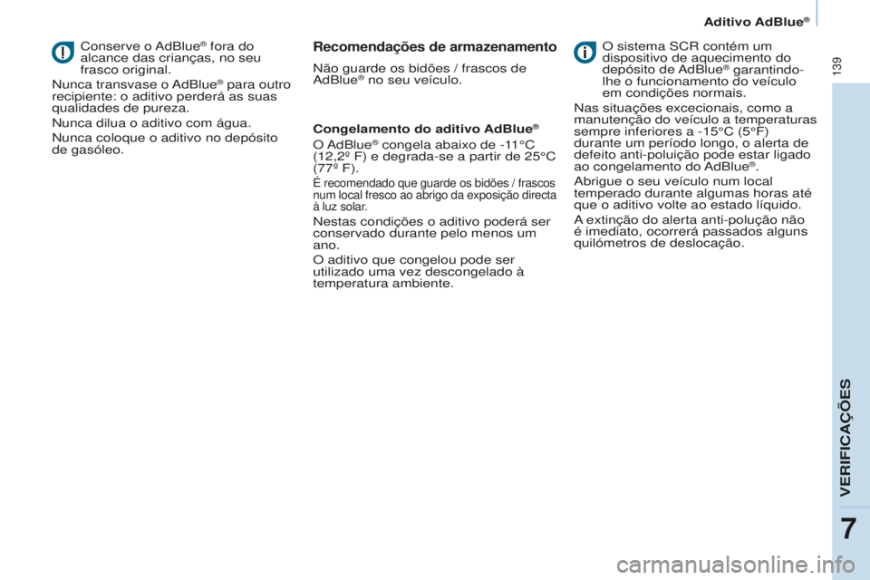 CITROEN BERLINGO ELECTRIC 2017 Manual do condutor (in Portuguese) 139
Berlingo-2-VU_pt_Chap07_Verification_ed01-2015Berlingo-2-VU_pt_Chap07_Verification_ed01-2015
Conserve o adBlue® fora do
alcance das crianças, no seu
frasco original.
n
unca transvase o
a
d CITROEN BERLINGO ELECTRIC 2017 Manual do condutor (in Portuguese) 139
Berlingo-2-VU_pt_Chap07_Verification_ed01-2015Berlingo-2-VU_pt_Chap07_Verification_ed01-2015
Conserve o adBlue® fora do
alcance das crianças, no seu
frasco original.
n
unca transvase o
a
d