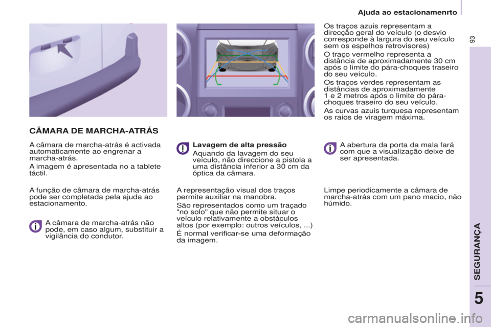 CITROEN BERLINGO ELECTRIC 2017  Manual do condutor (in Portuguese) 93
BERLINGO-2-VU_PT_ChAP05_SECURITE_Ed01-2015
CâMARA dE   MARC h A - ATRÁS
a câmara de marcha-atrás é activada 
automaticamente ao engrenar a 
marcha-atrás.
a imagem é apresentada no a tablete 
