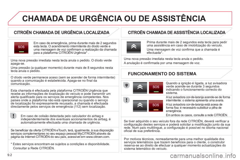 CITROEN BERLINGO ELECTRIC 2015 Manual do condutor (in Portuguese) 9.2
CHAMADA DE URGÊNCIA OU DE ASSISTÊNCIA
CITROËN CHAMADA DE URGÊNCIA LOCALIZADA
Em caso de emergência, prima durante mais de 2 segundos esta tecla. CITROEN BERLINGO ELECTRIC 2015 Manual do condutor (in Portuguese) 9.2
CHAMADA DE URGÊNCIA OU DE ASSISTÊNCIA
CITROËN CHAMADA DE URGÊNCIA LOCALIZADA
Em caso de emergência, prima durante mais de 2 segundos esta tecla.