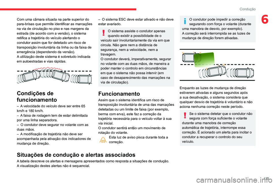 CITROEN BERLINGO VAN 2021 Manual do condutor (in Portuguese) 133
Condução
6Com uma câmara situada na parte superior do
para-brisas que permite identificar as marcações
na via de circulação no piso e nas margens da
estrada (de acordo com a versão), o CITROEN BERLINGO VAN 2021 Manual do condutor (in Portuguese) 133
Condução
6Com uma câmara situada na parte superior do
para-brisas que permite identificar as marcações
na via de circulação no piso e nas margens da
estrada (de acordo com a versão), o