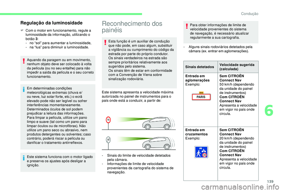 CITROEN BERLINGO VAN 2019 Manual do condutor (in Portuguese) 139
Reconhecimento dos
painéis
Esta função é um auxiliar de condução
que não pode, em caso algum, substituir
a vigilância ou cumprimento do código da
estrada por parte do próprio conduto CITROEN BERLINGO VAN 2019 Manual do condutor (in Portuguese) 139
Reconhecimento dos
painéis
Esta função é um auxiliar de condução
que não pode, em caso algum, substituir
a vigilância ou cumprimento do código da
estrada por parte do próprio conduto