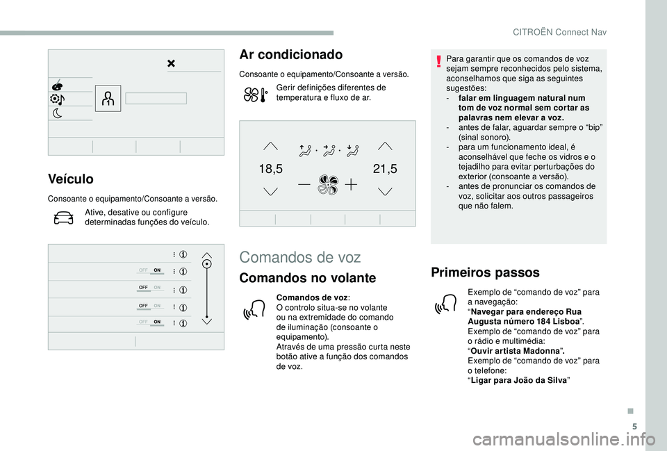 CITROEN BERLINGO VAN 2019 Manual do condutor (in Portuguese) 5
21,518,5Veículo
Consoante o equipamento/Consoante a versão.
Ative, desative ou configure
determinadas funções do veículo.
Ar condicionado
Consoante o equipamento/Consoante a versão.
Gerir def CITROEN BERLINGO VAN 2019 Manual do condutor (in Portuguese) 5
21,518,5Veículo
Consoante o equipamento/Consoante a versão.
Ative, desative ou configure
determinadas funções do veículo.
Ar condicionado
Consoante o equipamento/Consoante a versão.
Gerir def