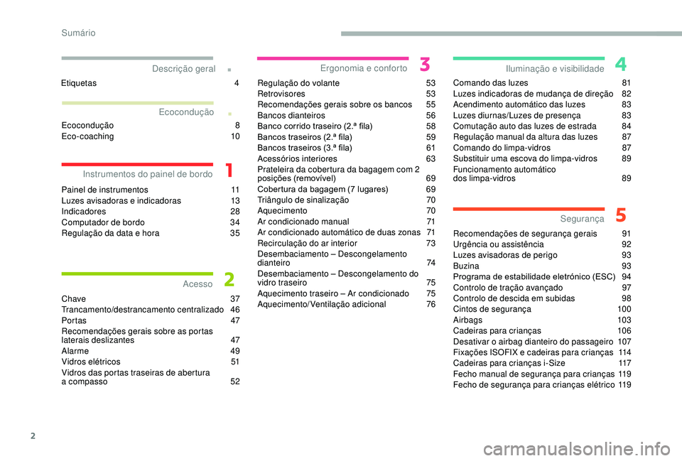 CITROEN BERLINGO VAN 2019  Manual do condutor (in Portuguese) 2
.
.
Painel de instrumentos 11
Luzes avisadoras e indicadoras  1 3
Indicadores
 2

8
Computador de bordo
 
3
 4
Regulação da data e hora
 
3
 5
Chave
 

37
Trancamento/destrancamento centralizado
 