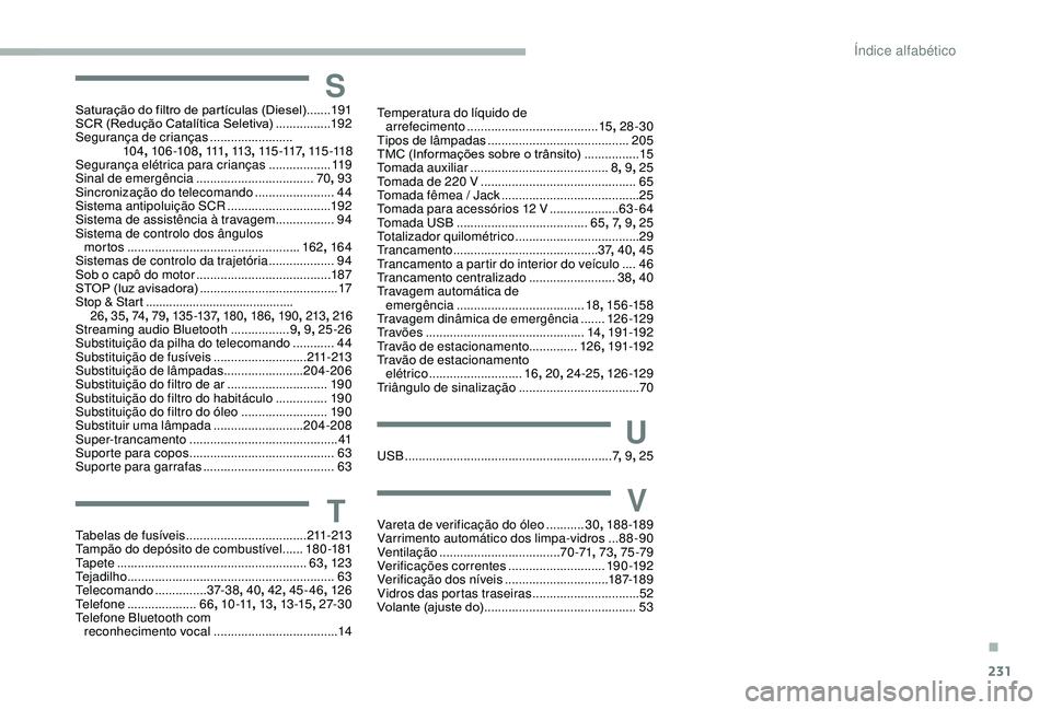 CITROEN BERLINGO VAN 2019 Manual do condutor (in Portuguese) 231
SSaturação do filtro de par tículas (Diesel) .......19 1
SCR (Redução Catalítica Seletiva) ................192
Segurança de crianças
........................
10
4,
10
6 -108,
111, CITROEN BERLINGO VAN 2019 Manual do condutor (in Portuguese) 231
SSaturação do filtro de par tículas (Diesel) .......19 1
SCR (Redução Catalítica Seletiva) ................192
Segurança de crianças
........................
10
4,
10
6 -108,
111,