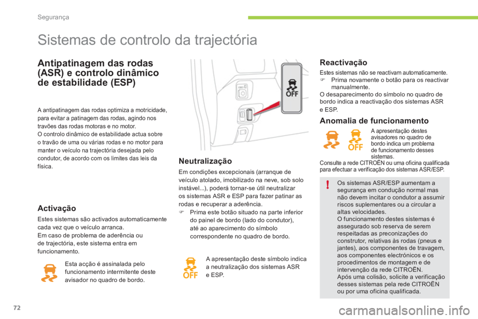 CITROEN C-ZERO 2012 Manual do condutor (in Portuguese) !
Segurança
72
Antipatinagem das rodas
(ASR) e controlo dinâmico
de estabilidade (ESP)
Sistemas de controlo da trajectória
Neutralização
Em condiç CITROEN C-ZERO 2012 Manual do condutor (in Portuguese) !
Segurança
72
Antipatinagem das rodas
(ASR) e controlo dinâmico
de estabilidade (ESP)
Sistemas de controlo da trajectória
Neutralização
Em condiç