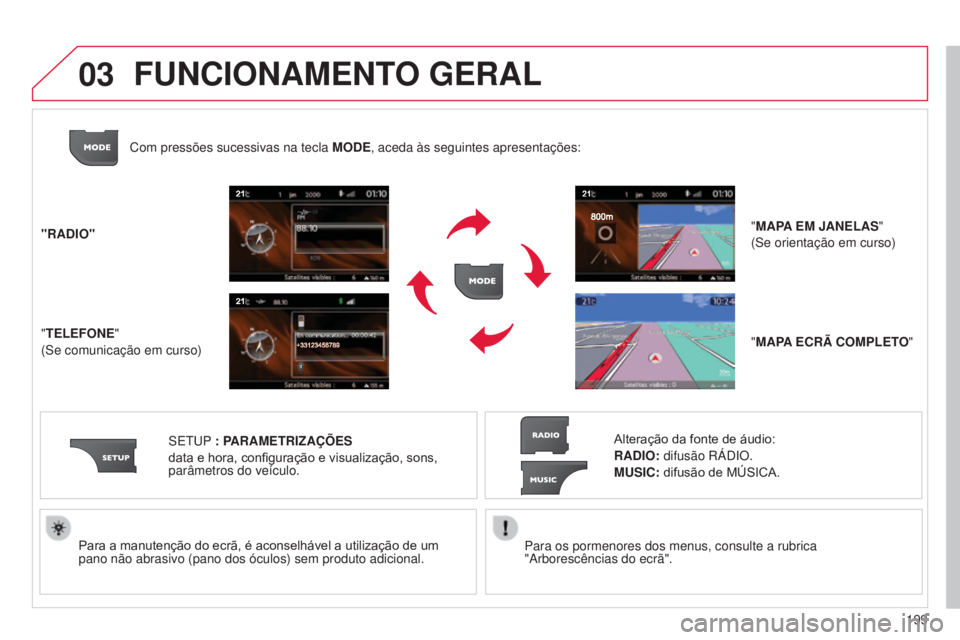 CITROEN C3 2015 Manual do condutor (in Portuguese) 03
199
C3_pt_Chap13b_rt6-2-8_ed01-2014
Para os pormenores dos menus, consulte a rubrica
"a rborescências do ecrã".
Para a manutenção do ecrã, é aconselhável a utilização de um
pano CITROEN C3 2015 Manual do condutor (in Portuguese) 03
199
C3_pt_Chap13b_rt6-2-8_ed01-2014
Para os pormenores dos menus, consulte a rubrica
"a rborescências do ecrã".
Para a manutenção do ecrã, é aconselhável a utilização de um
pano