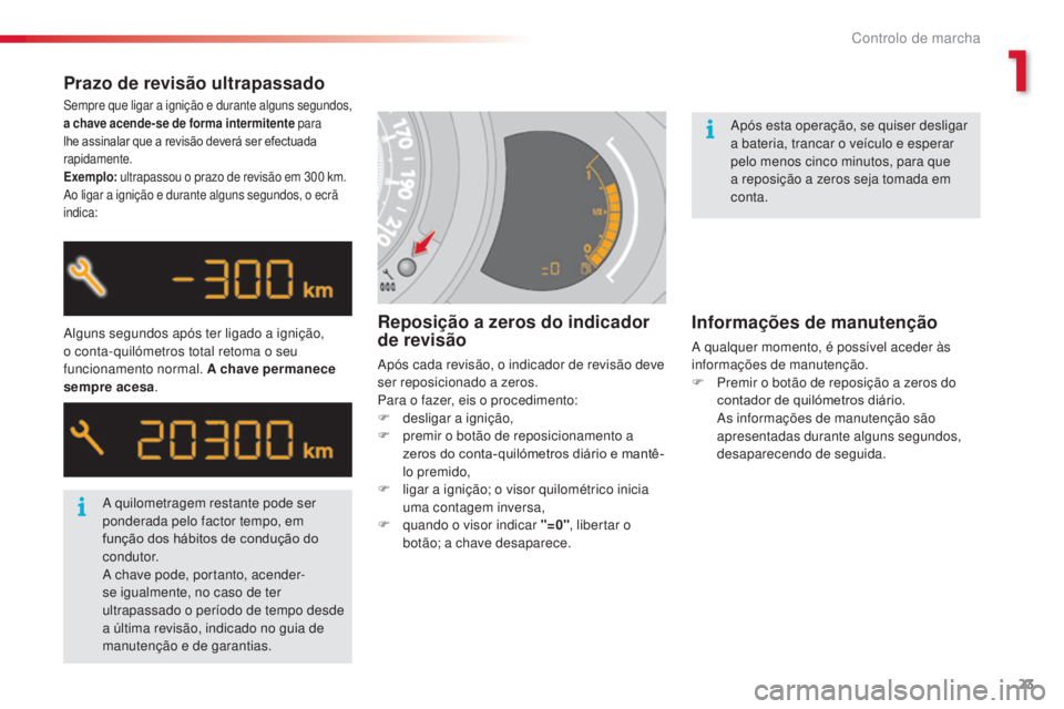 CITROEN C3 2015  Manual do condutor (in Portuguese) 23
C3_pt_Chap01_Controle-de-marche_ed01-2014
C3_pt_Chap01_Controle-de-marche_ed01-2014
sempre que ligar a ignição e durante alguns segundos, 
a chave acende-se de forma intermitente para 
lhe assina