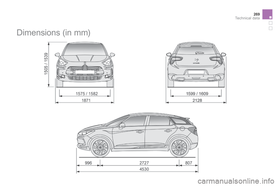 Citroen DS5 HYBRID4 RHD 2014 1.G Owners Manual 269Technical data
      
Dimensions (in mm)  