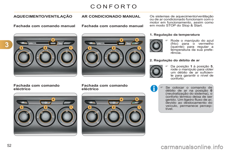 CITROEN C3 2013  Manual do condutor (in Portuguese) 3
52
CONFORTO
  AQUECIMENTO/VENTILAÇÃO AR CONDICIONADO MANUAL 
 
 
 
 
 
 
 
 
 
 
 
 
 
 
 
 
Os sistemas de aquecimento/ventilação 
ou de ar condicionado funcionam com o 
motor em funcionamento,