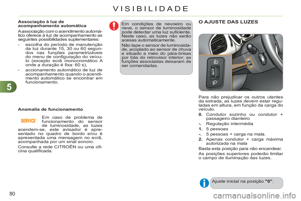 CITROEN C3 2013 Manual do condutor (in Portuguese) 5
80
VISIBILIDADE
Para não prejudicar os outros utentes
da estrada, as luzes devem estar regu-
ladas em altura, em função da carga do
veículo.
0.
Condutor sozinho ou condutor +
passag CITROEN C3 2013 Manual do condutor (in Portuguese) 5
80
VISIBILIDADE
Para não prejudicar os outros utentes
da estrada, as luzes devem estar regu-
ladas em altura, em função da carga do
veículo.
0.
Condutor sozinho ou condutor +
passag