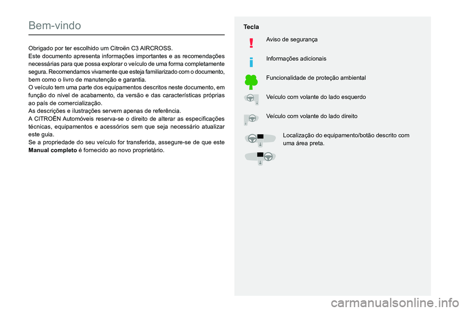 CITROEN C3 AIRCROSS 2021  Manual do condutor (in Portuguese)   
 
 
 
  
   
   
 
  
 
  
 
 
   
 
 
   
 
 
  
Bem-vindo
Obrigado por ter escolhido um Citro